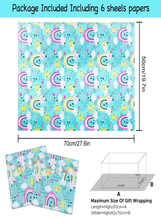 AircooL Birthday Wrapping Paper Rainbow, 6 Sheets I Love Sunshine Rainbow Design Gift Wrap Paper,20 x 28 inch Per Sheet Folded Flat Birthday Paper for Kids Girls Boys Baby Shower - Image 2